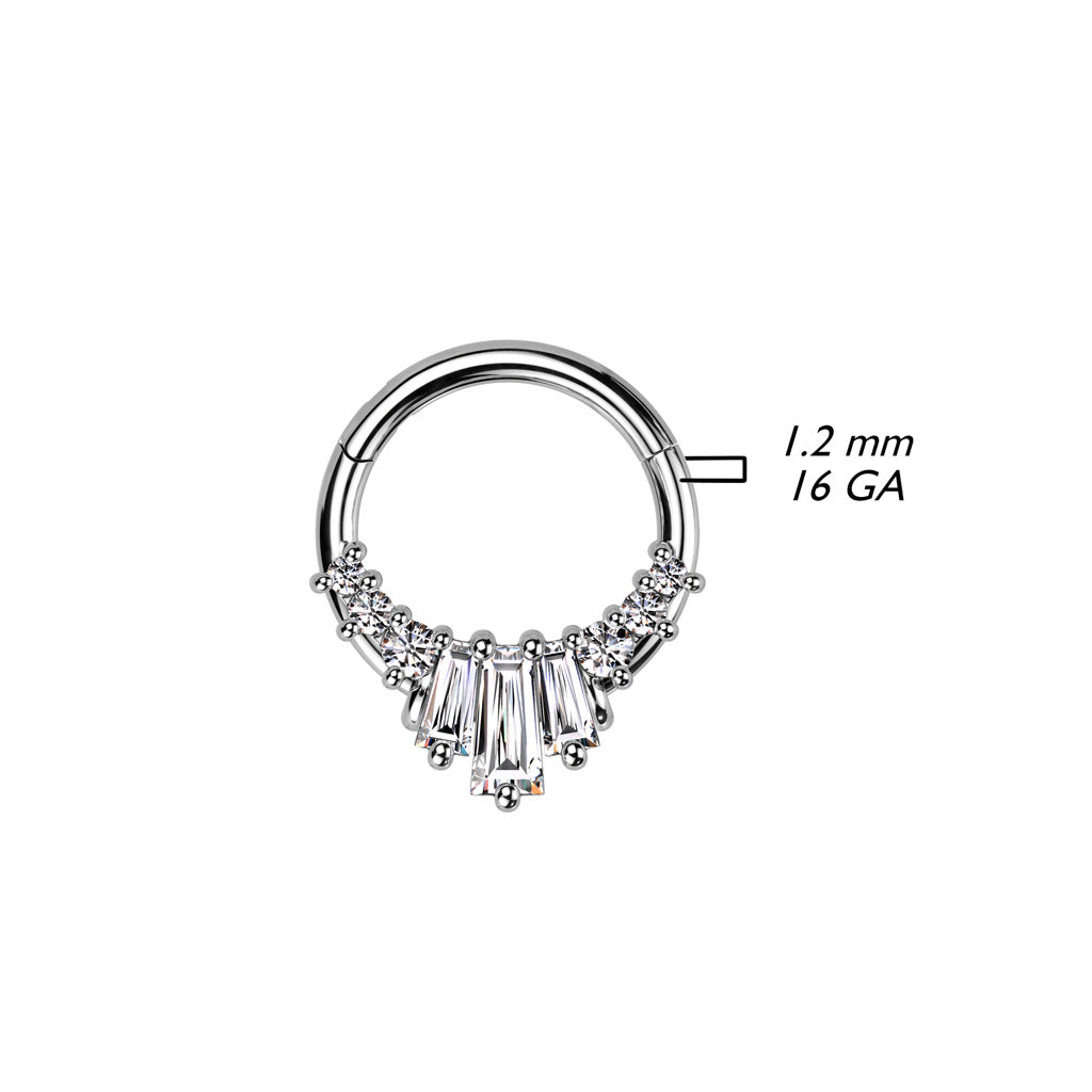 1pc Three Baguette Gems Fan Hinged Segment Ring 16g Septum Clicker Helix Ear Cartilage