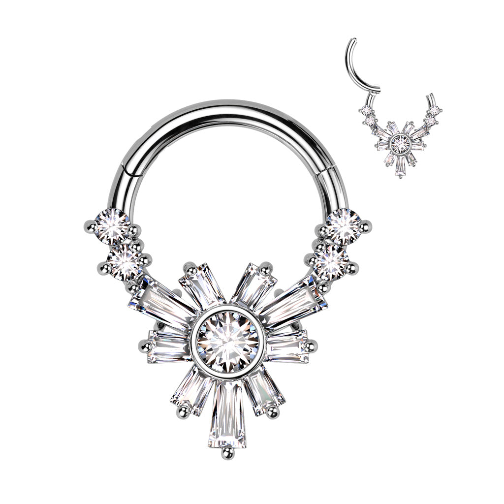 1pc Baguette Gems Flower Hinged Segment Ring 16g Septum Helix Ear Cartilage
