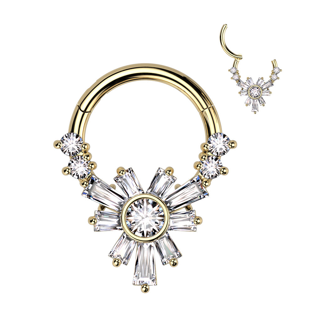 1pc Baguette Gems Flower Hinged Segment Ring 16g Septum Helix Ear Cartilage