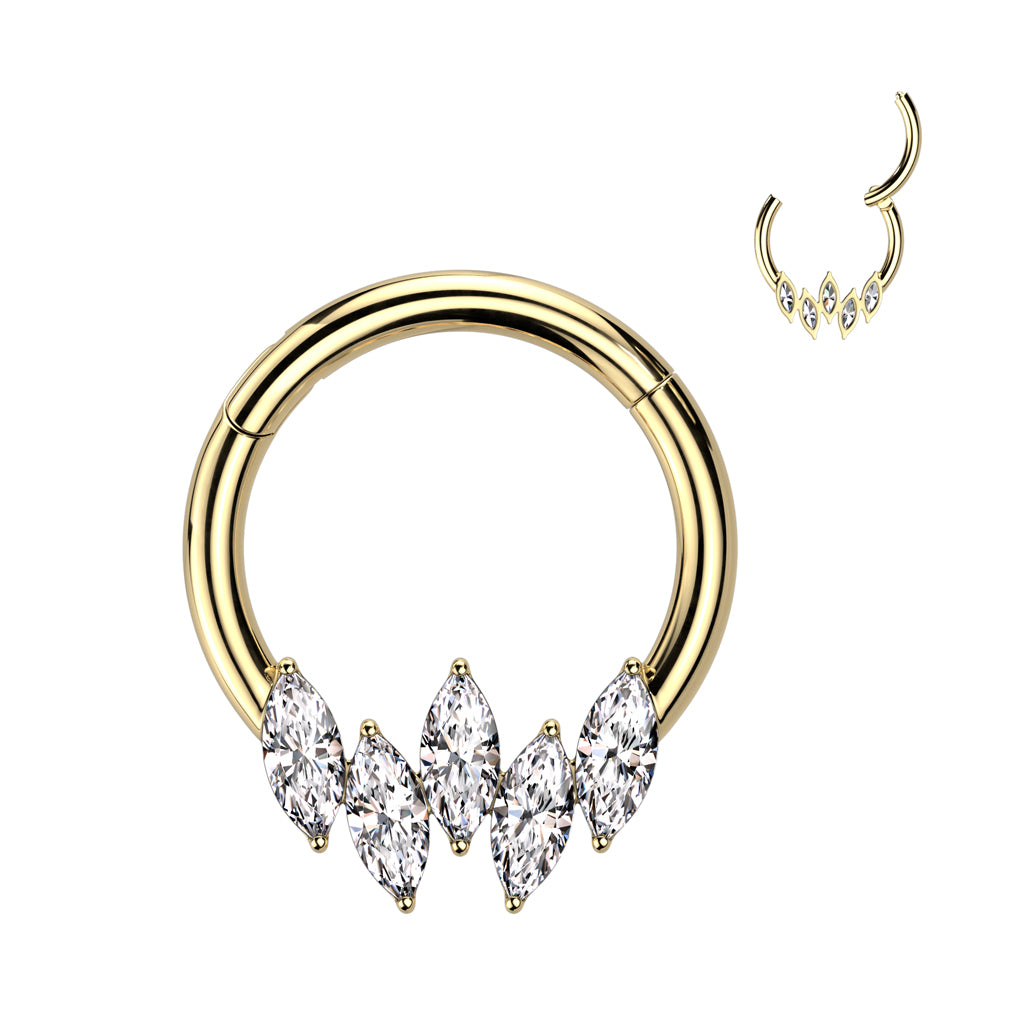 1pc Offset Marquise CZ Gem Hinged Segment Ring 16g Septum Clicker 316L Steel