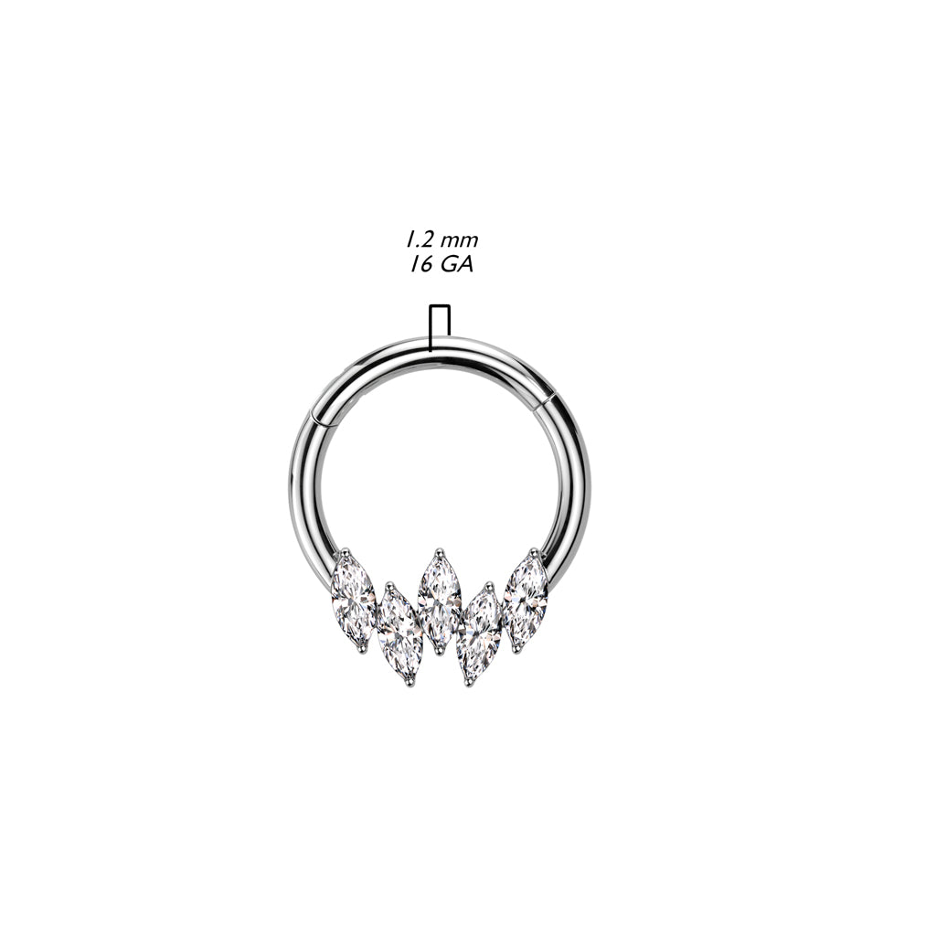 1pc Offset Marquise CZ Gem Hinged Segment Ring 16g Septum Clicker 316L Steel