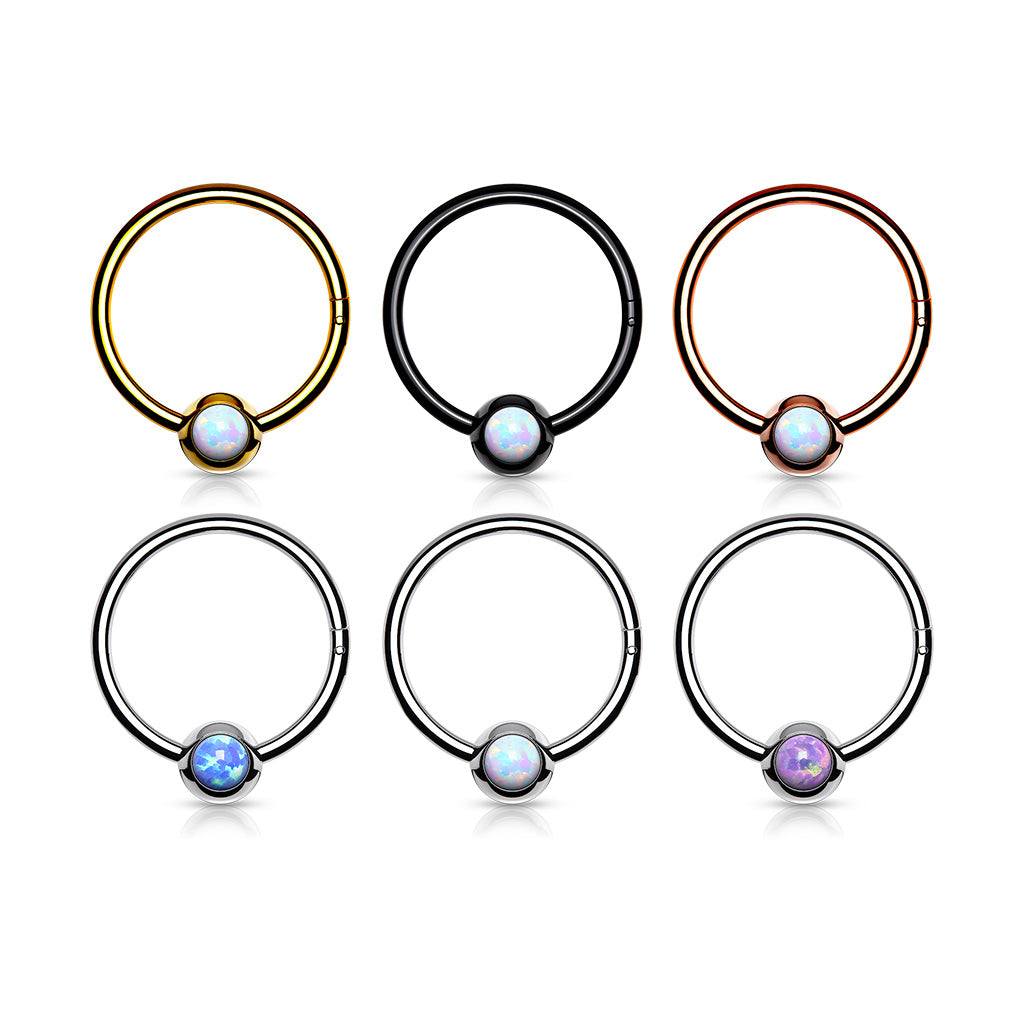1pc Opal Ball Hinged Segment Ring Septum Clicker Captive Bead Helix Cartilage