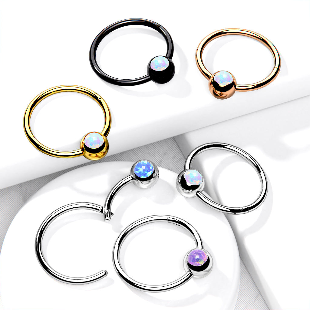 1pc Opal Ball Hinged Segment Ring Septum Clicker Captive Bead Helix Cartilage