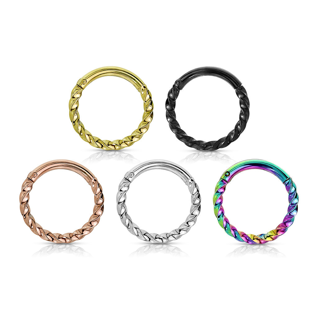 1pc Twisted Style Hinged Segment Ring Septum Clicker 316L Surgical Steel