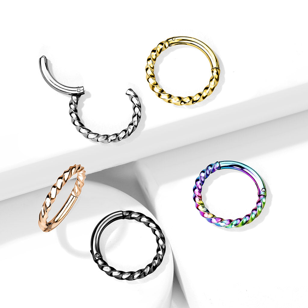 1pc Twisted Style Hinged Segment Ring Septum Clicker 316L Surgical Steel