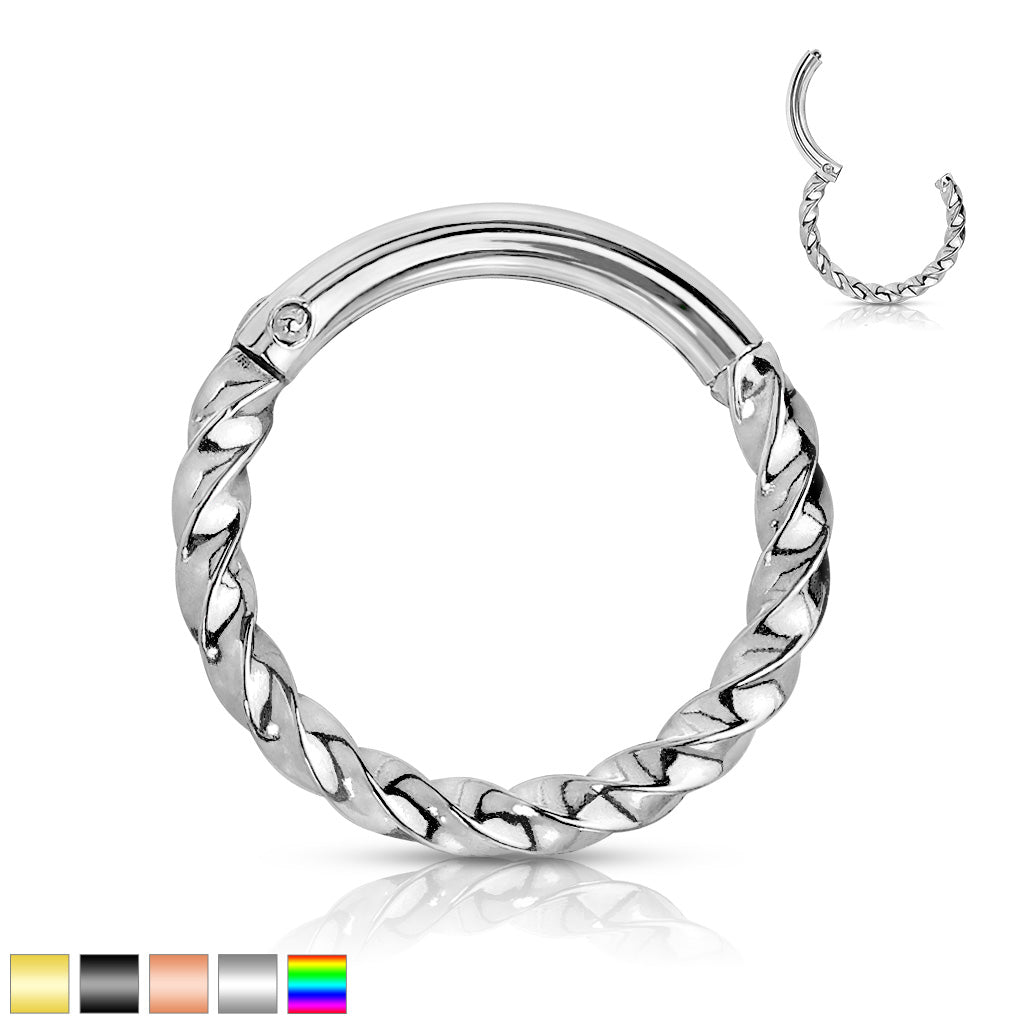 1pc Twisted Style Hinged Segment Ring Septum Clicker 316L Surgical Steel