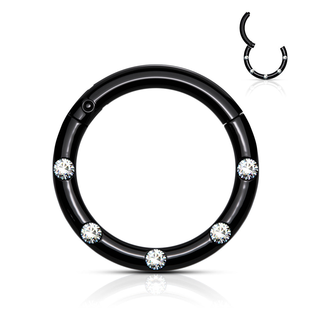 1pc Five Flush Gems Hinged Segment Ring 16g Septum Clicker 316L Surgical Steel