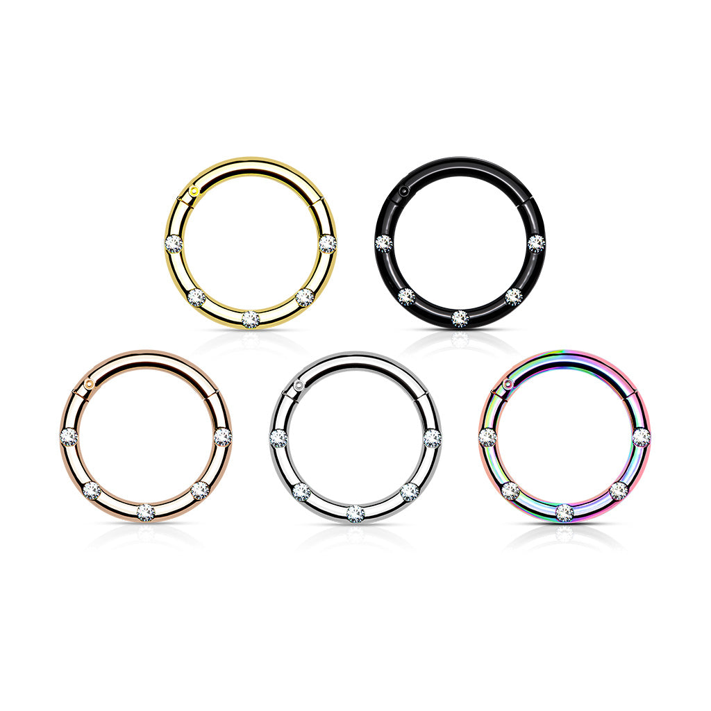 1pc Five Flush Gems Hinged Segment Ring 16g Septum Clicker 316L Surgical Steel