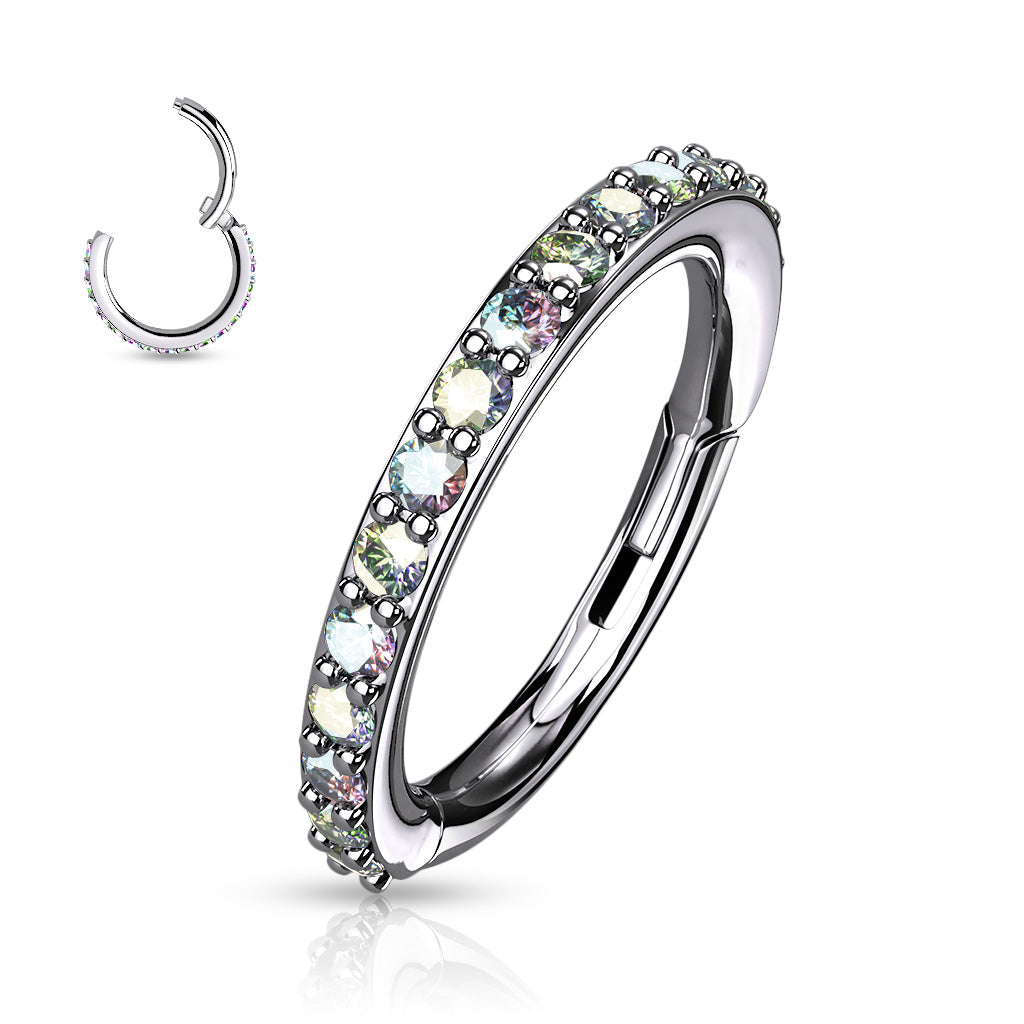 1pc Hinged Segment Ring CNC Set CZ Gems Hoop Helix Daith 316L Surgical Steel