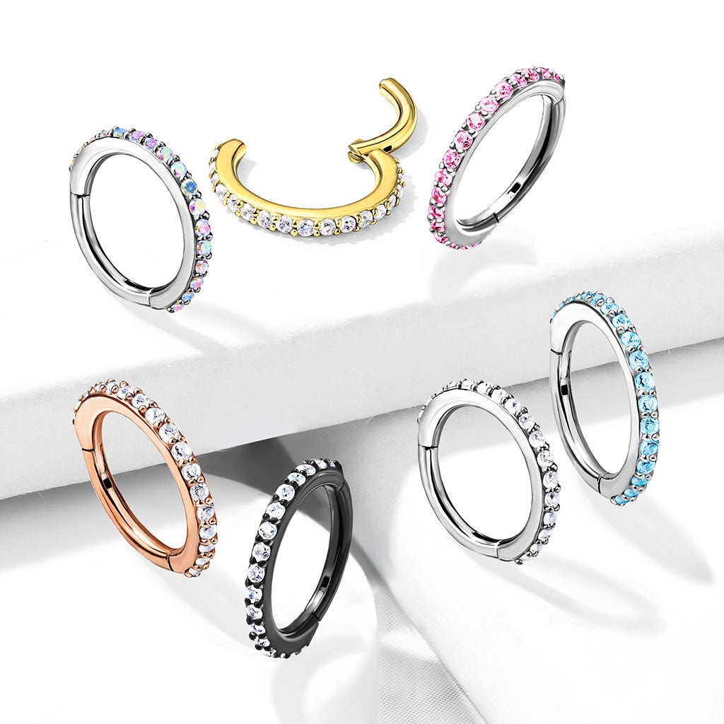 1pc Hinged Segment Ring CNC Set CZ Gems Hoop Helix Daith 316L Surgical Steel