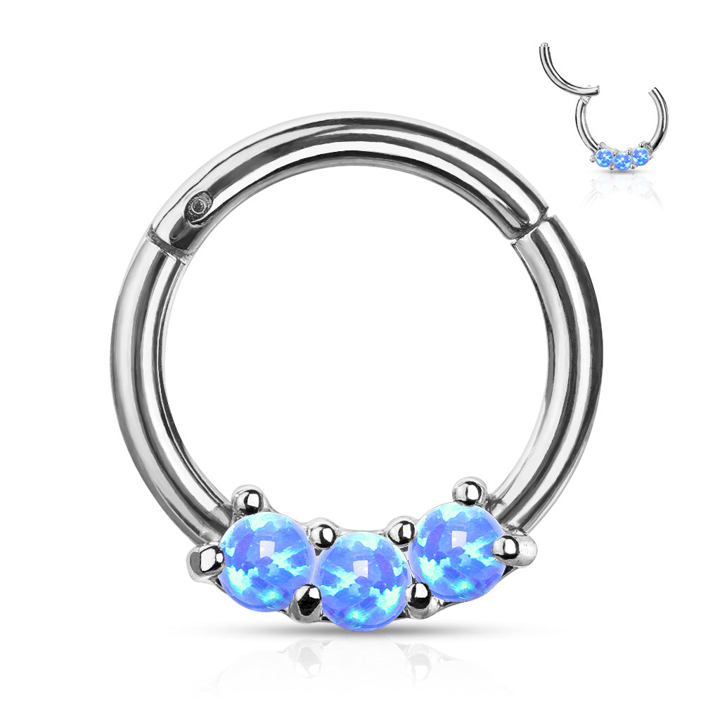1pc Three Opals Hinged Segment Ring Septum Clicker 316L Surgical Steel