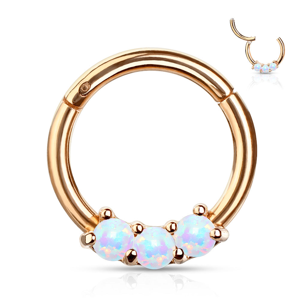 1pc Three Opals Hinged Segment Ring Septum Clicker 316L Surgical Steel