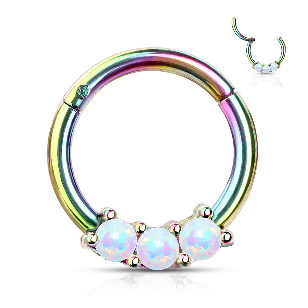 1pc Three Opals Hinged Segment Ring Septum Clicker 316L Surgical Steel
