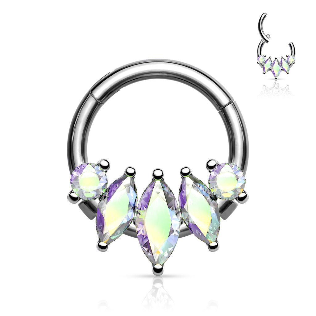 1pc Five Marquise CZ Gem Hinged Segment Ring 16g Septum Clicker Surgical Steel