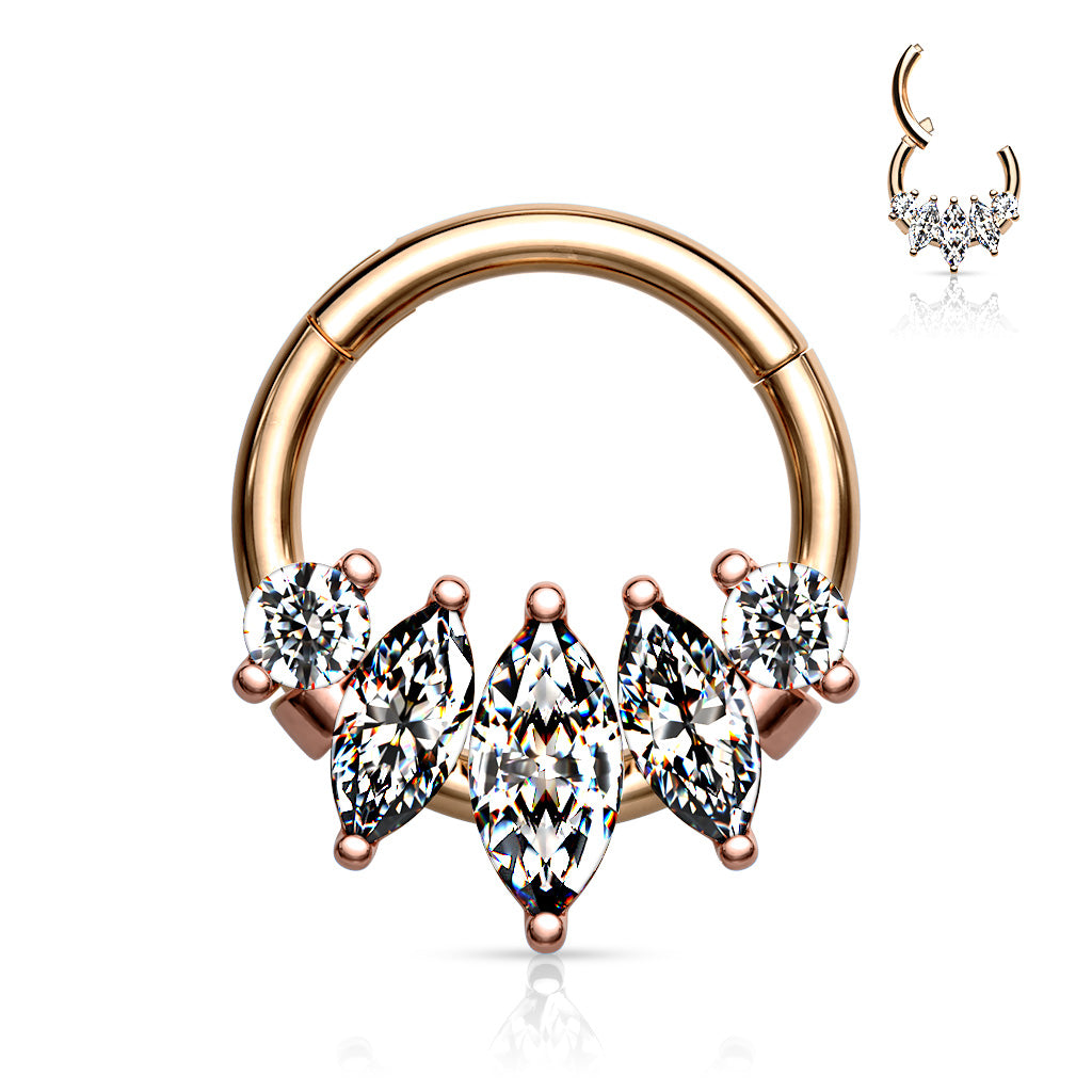1pc Five Marquise CZ Gem Hinged Segment Ring 16g Septum Clicker Surgical Steel