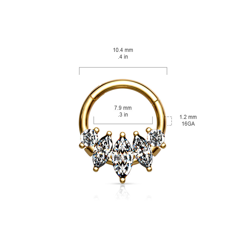 1pc Five Marquise CZ Gem Hinged Segment Ring 16g Septum Clicker Surgical Steel