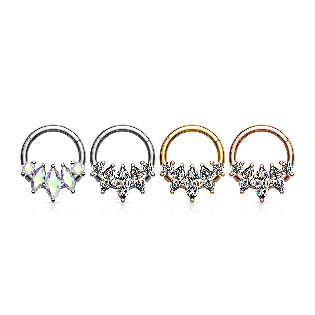 1pc Five Marquise CZ Gem Hinged Segment Ring 16g Septum Clicker Surgical Steel