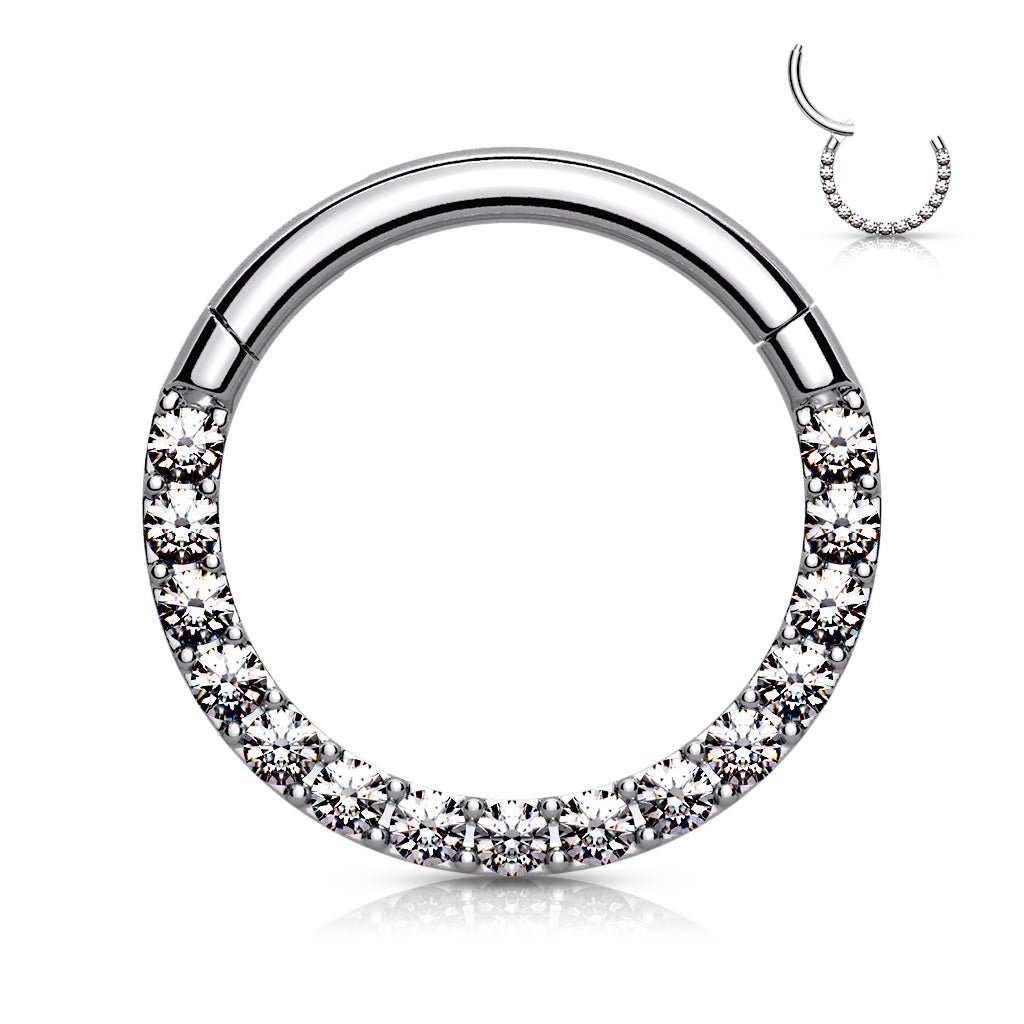 1pc Hinged Segment Ring CNC Set CZ Gem Front Septum Hoop Helix Daith
