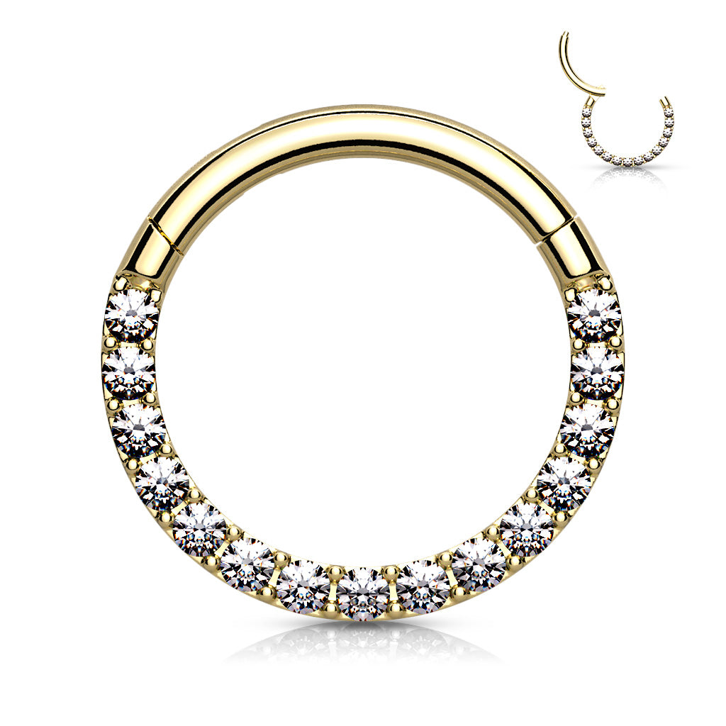1pc Hinged Segment Ring CNC Set CZ Gem Front Septum Hoop Helix Daith