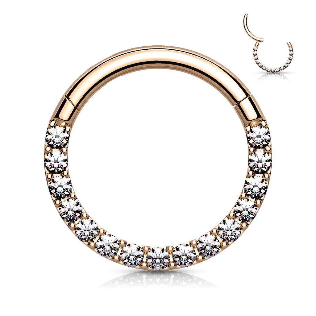 1pc Hinged Segment Ring CNC Set CZ Gem Front Septum Hoop Helix Daith