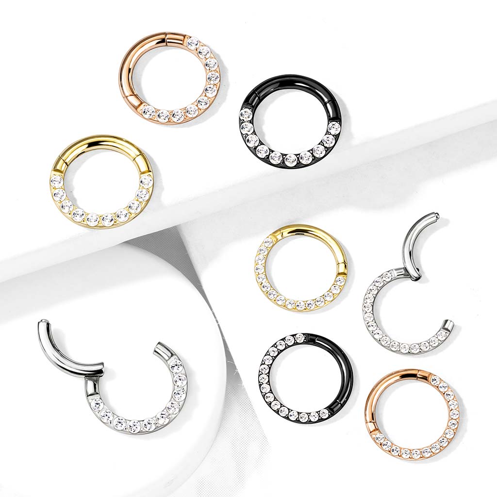 1pc Hinged Segment Ring CNC Set CZ Gem Front Septum Hoop Helix Daith