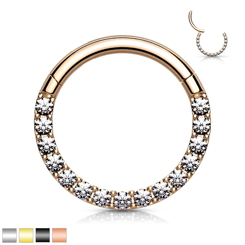 1pc Hinged Segment Ring CNC Set CZ Gem Front Septum Hoop Helix Daith