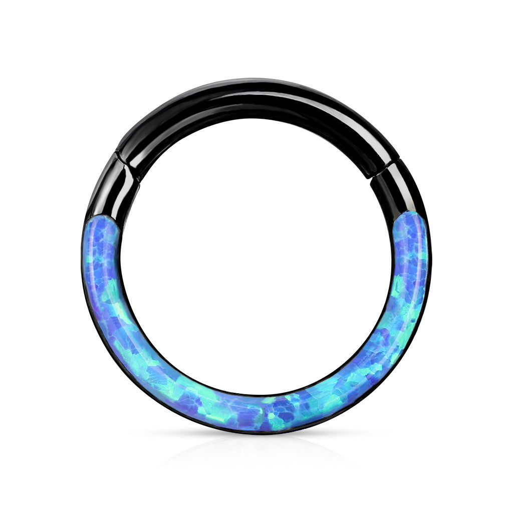 1pc Opal Front Edge Hinged Segment Ring Septum Clicker Daith Hoop 316L Surgical Steel