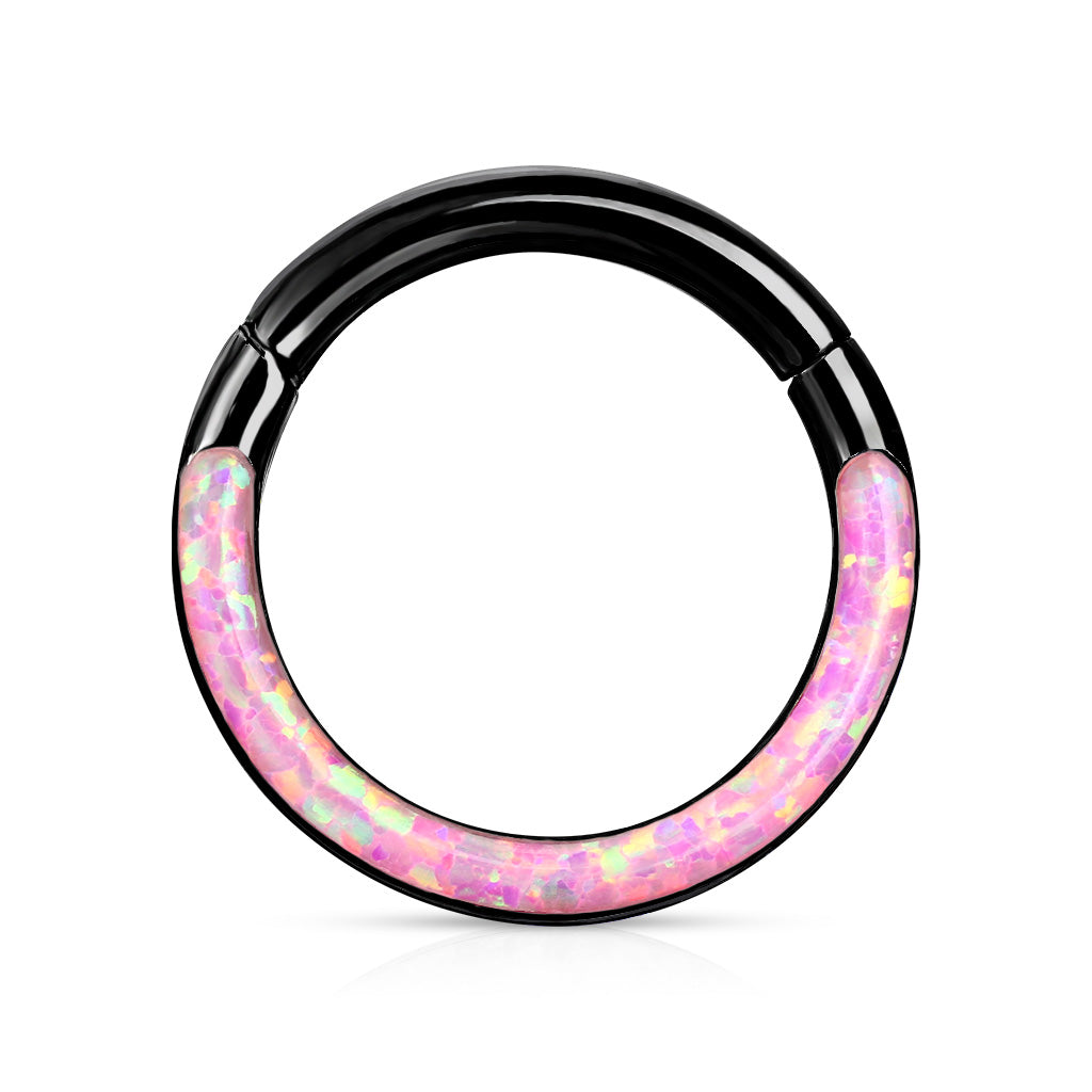 1pc Opal Front Edge Hinged Segment Ring Septum Clicker Daith Hoop 316L Surgical Steel