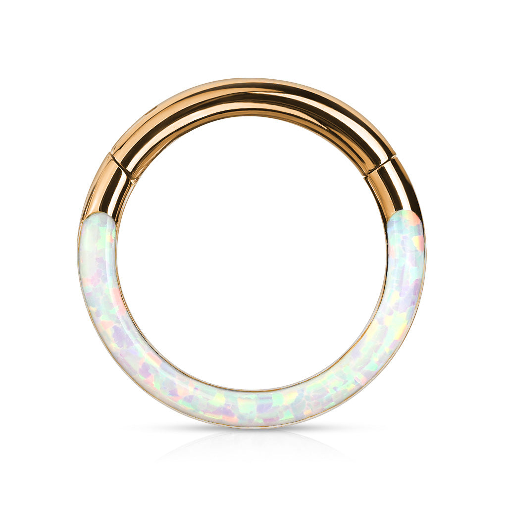 1pc Opal Front Edge Hinged Segment Ring Septum Clicker Daith Hoop 316L Surgical Steel