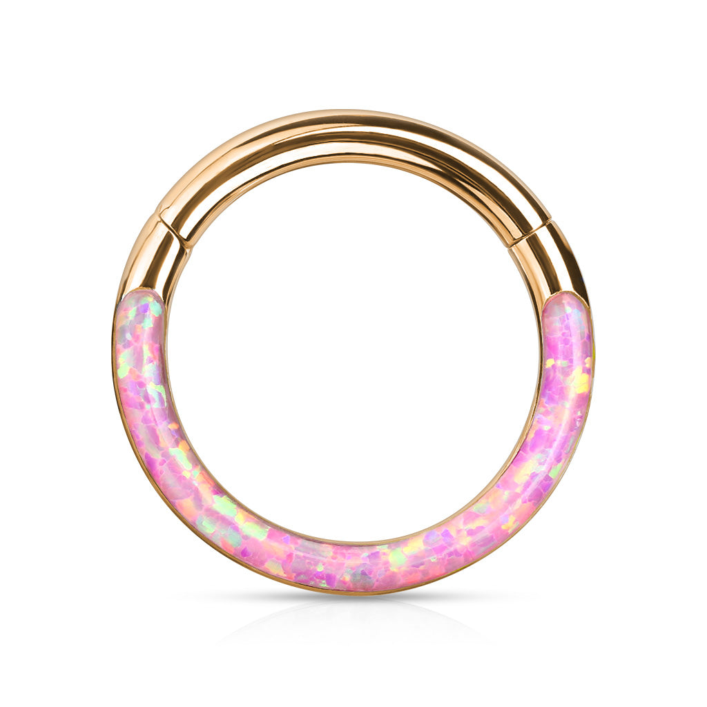 1pc Opal Front Edge Hinged Segment Ring Septum Clicker Daith Hoop 316L Surgical Steel