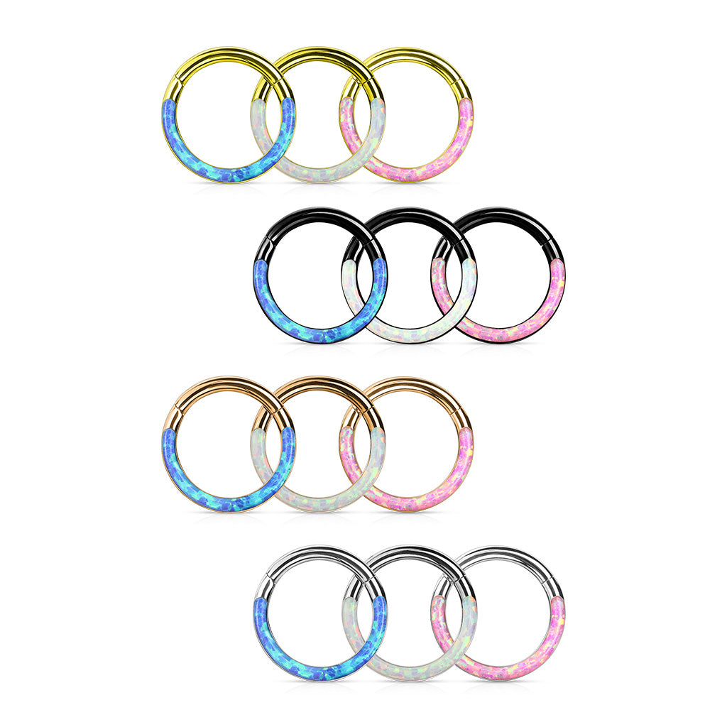 1pc Opal Front Edge Hinged Segment Ring Septum Clicker Daith Hoop 316L Surgical Steel