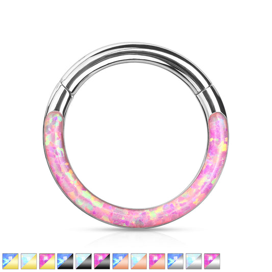 1pc Opal Front Edge Hinged Segment Ring Septum Clicker Daith Hoop 316L Surgical Steel