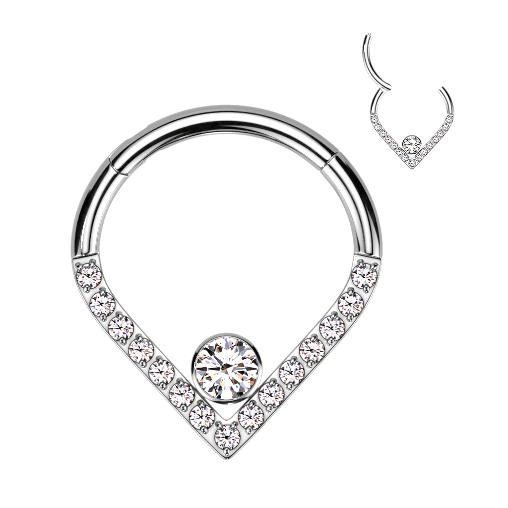 1pc Titanium Opal or CZ Gem Chevron Hinged Segment Ring Helix Septum Clicker