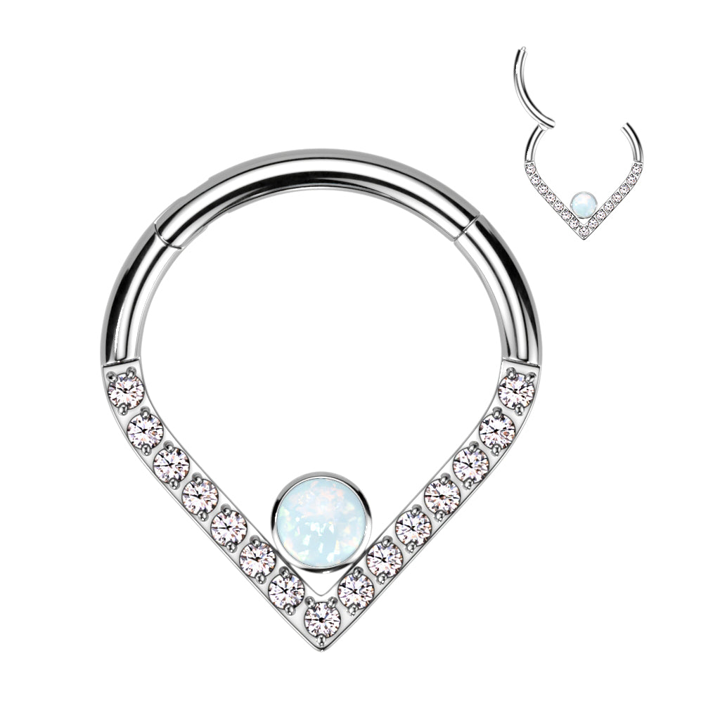 1pc Titanium Opal or CZ Gem Chevron Hinged Segment Ring Helix Septum Clicker