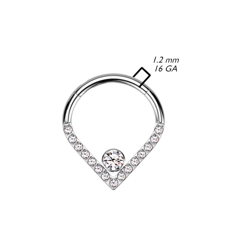 1pc Titanium Opal or CZ Gem Chevron Hinged Segment Ring Helix Septum Clicker