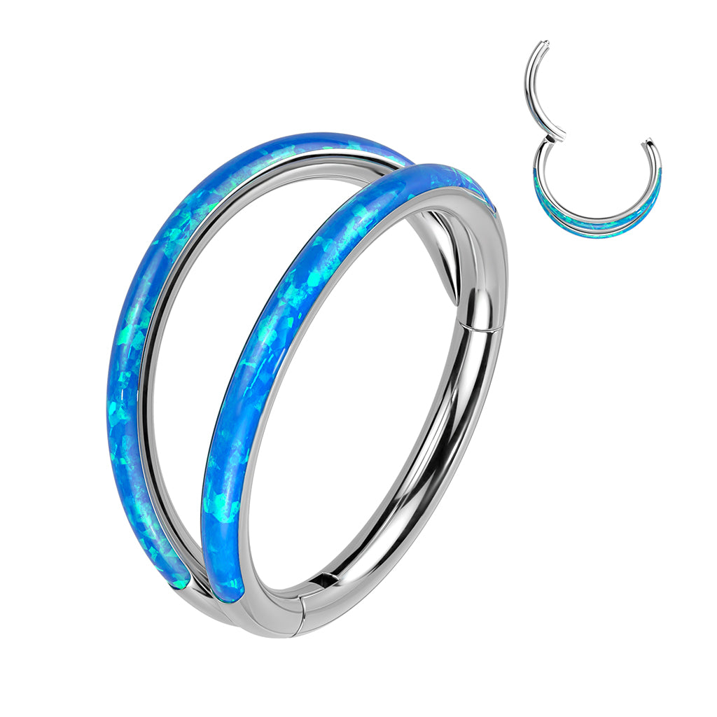 1pc Double Opal Lined Titanium Hinged Segment Ring Septum Hoop Helix Daith