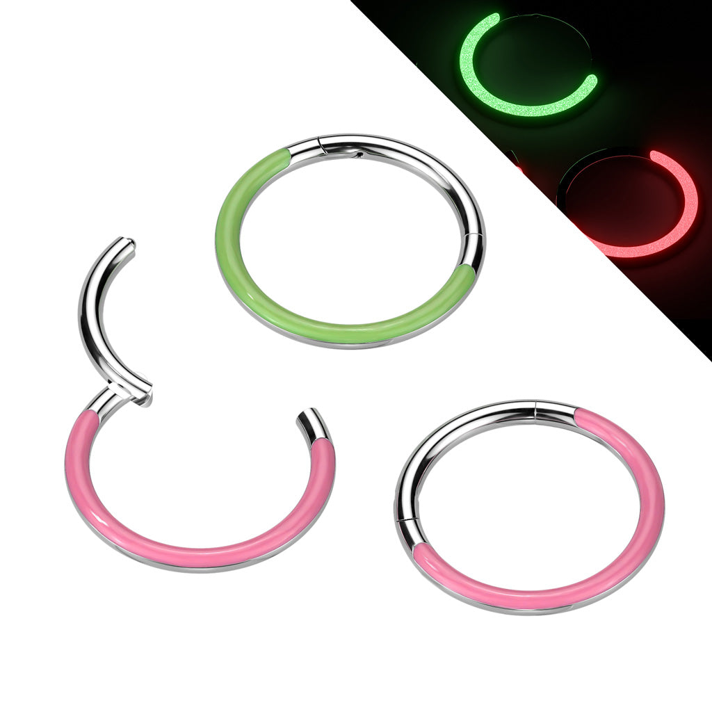 1pc Hinged Segment Ring Glow in the Dark Front Septum Hoop Pride Helix Daith 16g