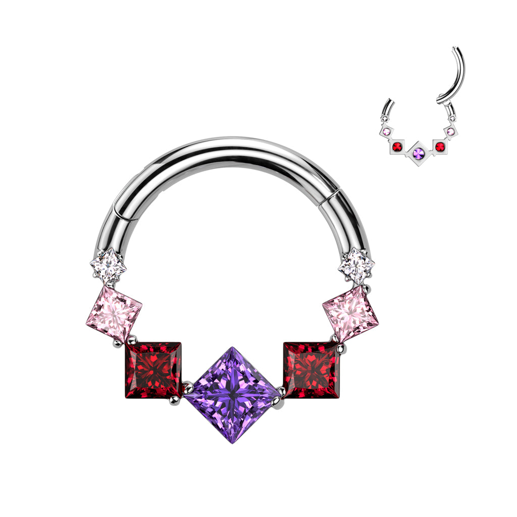 1pc Solid Titanium 7 Square CZ Gems Hinged Segment Ring Helix Septum Clicker