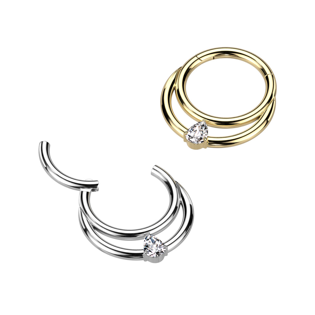 1pc Titanium Hinged Segment Ring Double Lined Tear Gem Septum Hoop Helix Daith