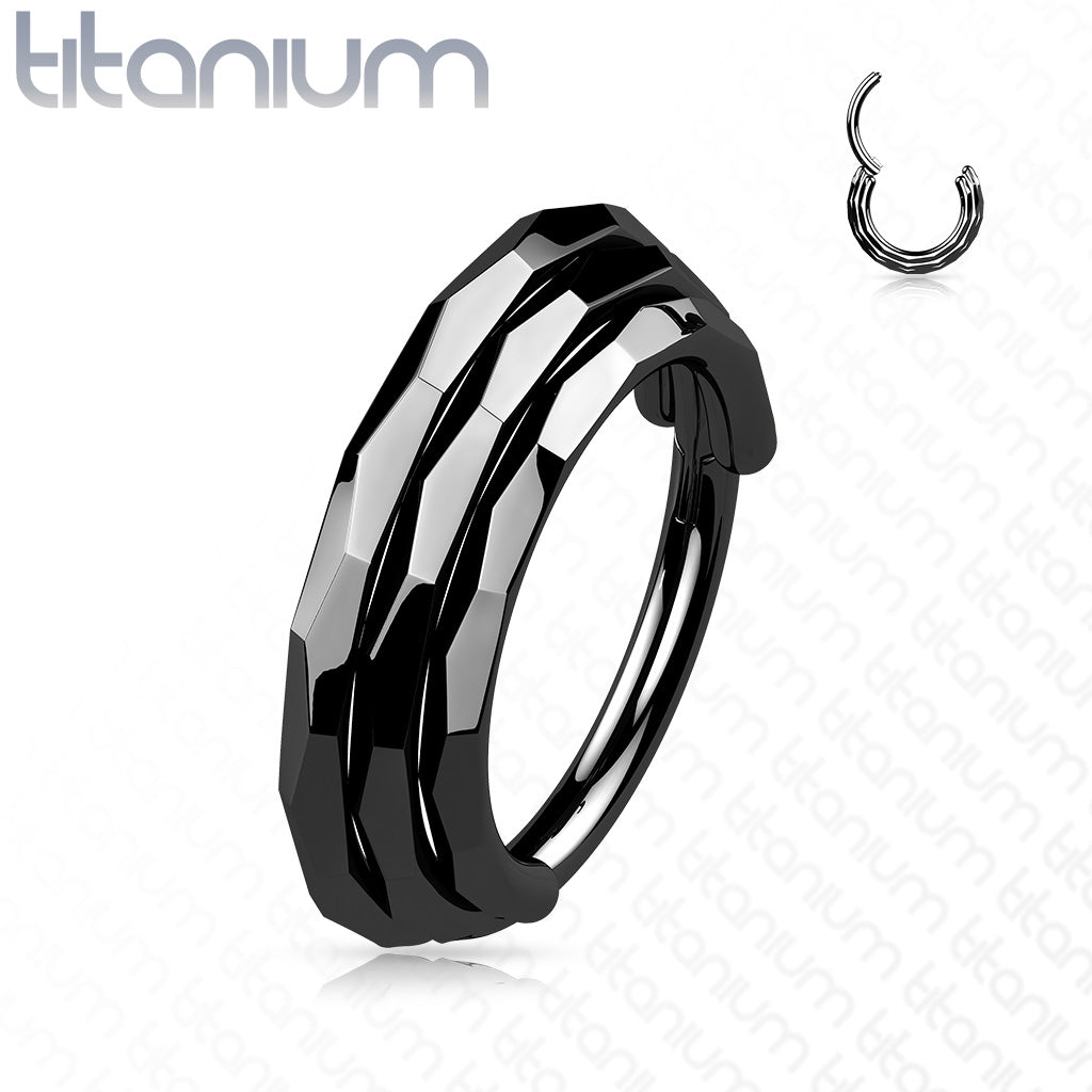 1pc Solid Titanium Triple Line Faceted Hinged Segment Ring Helix Septum Clicker 16g