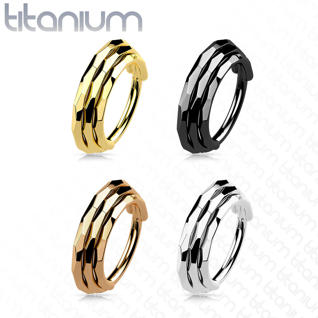 1pc Solid Titanium Triple Line Faceted Hinged Segment Ring Helix Septum Clicker 16g