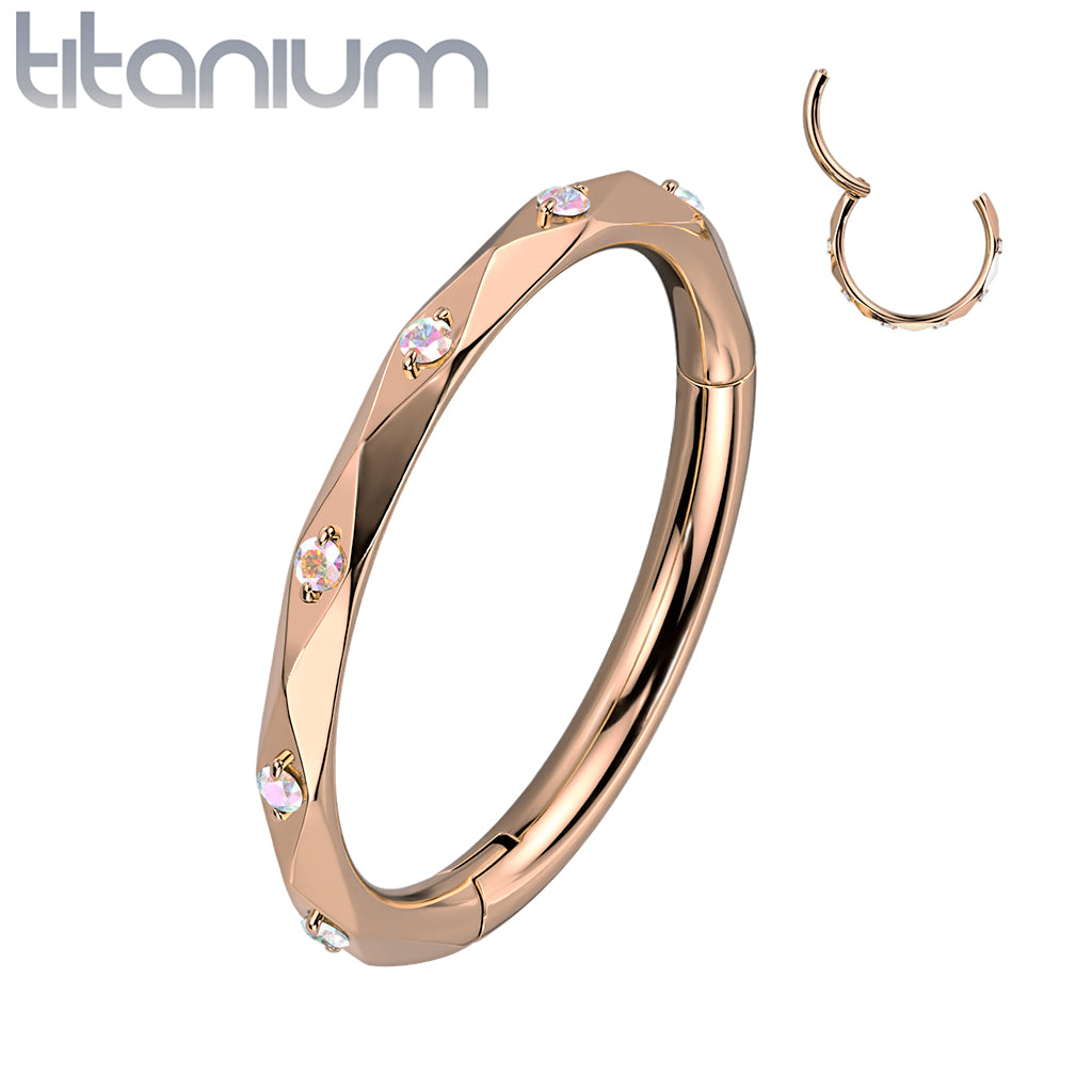 1pc Titanium Faceted CZ Gem Hinged Segment Ring Helix Septum Clicker