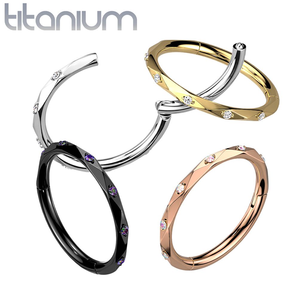 1pc Titanium Faceted CZ Gem Hinged Segment Ring Helix Septum Clicker