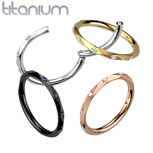 1pc Titanium Faceted CZ Gem Hinged Segment Ring Helix Septum Clicker