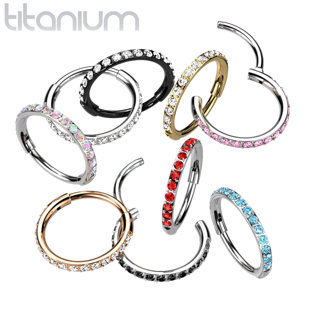 1pc Titanium Paved Outer CZ Gems Hinged Segment Ring Nose Orbital Helix