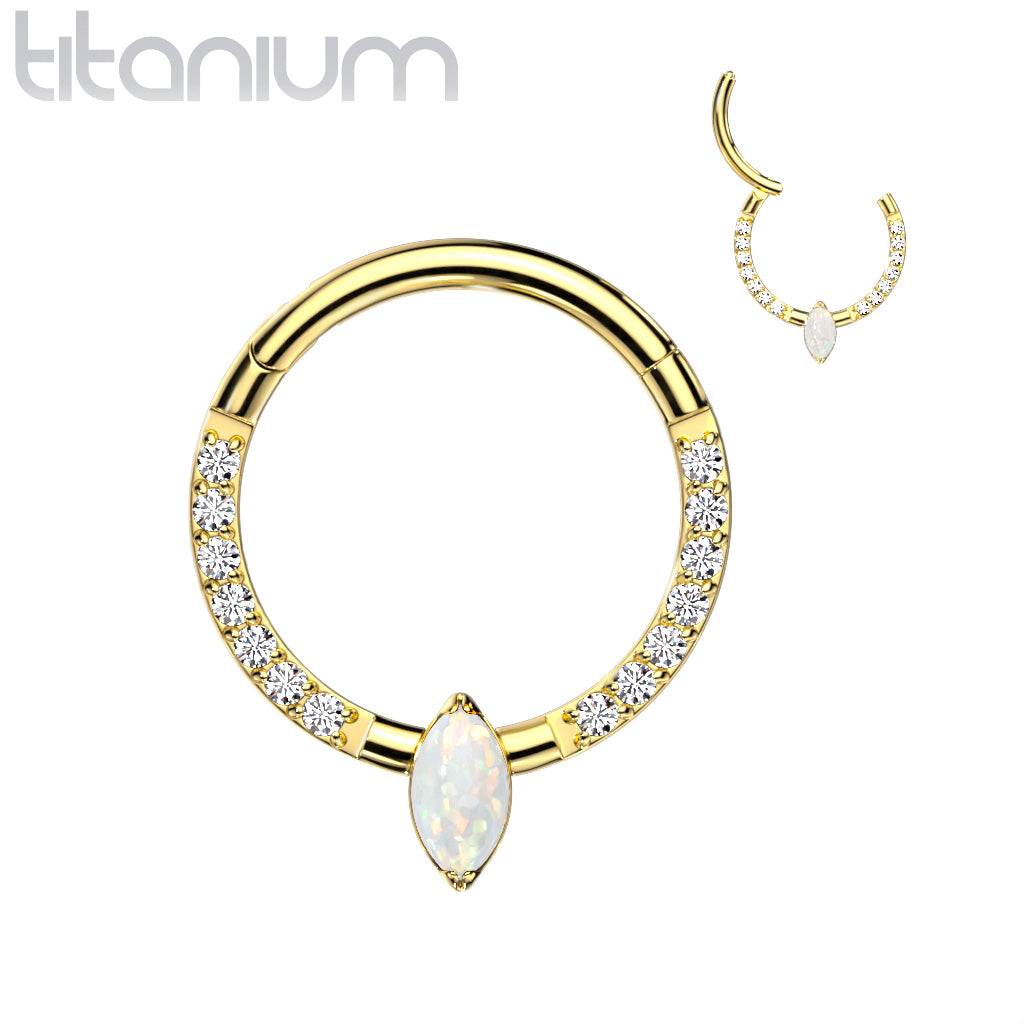 1pc Solid Titanium Hinged Segment Ring Marquise Gem or Opal Helix Septum Clicker