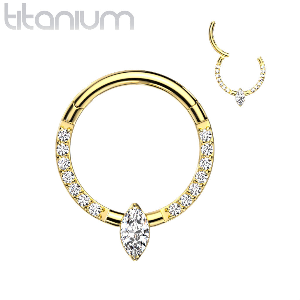 1pc Solid Titanium Hinged Segment Ring Marquise Gem or Opal Helix Septum Clicker