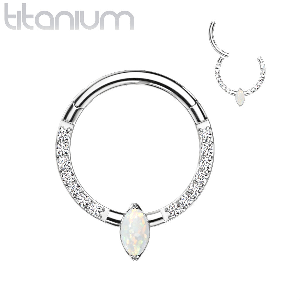 1pc Solid Titanium Hinged Segment Ring Marquise Gem or Opal Helix Septum Clicker