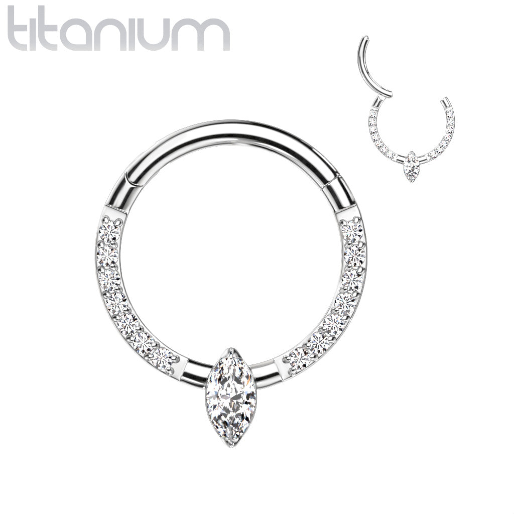1pc Solid Titanium Hinged Segment Ring Marquise Gem or Opal Helix Septum Clicker