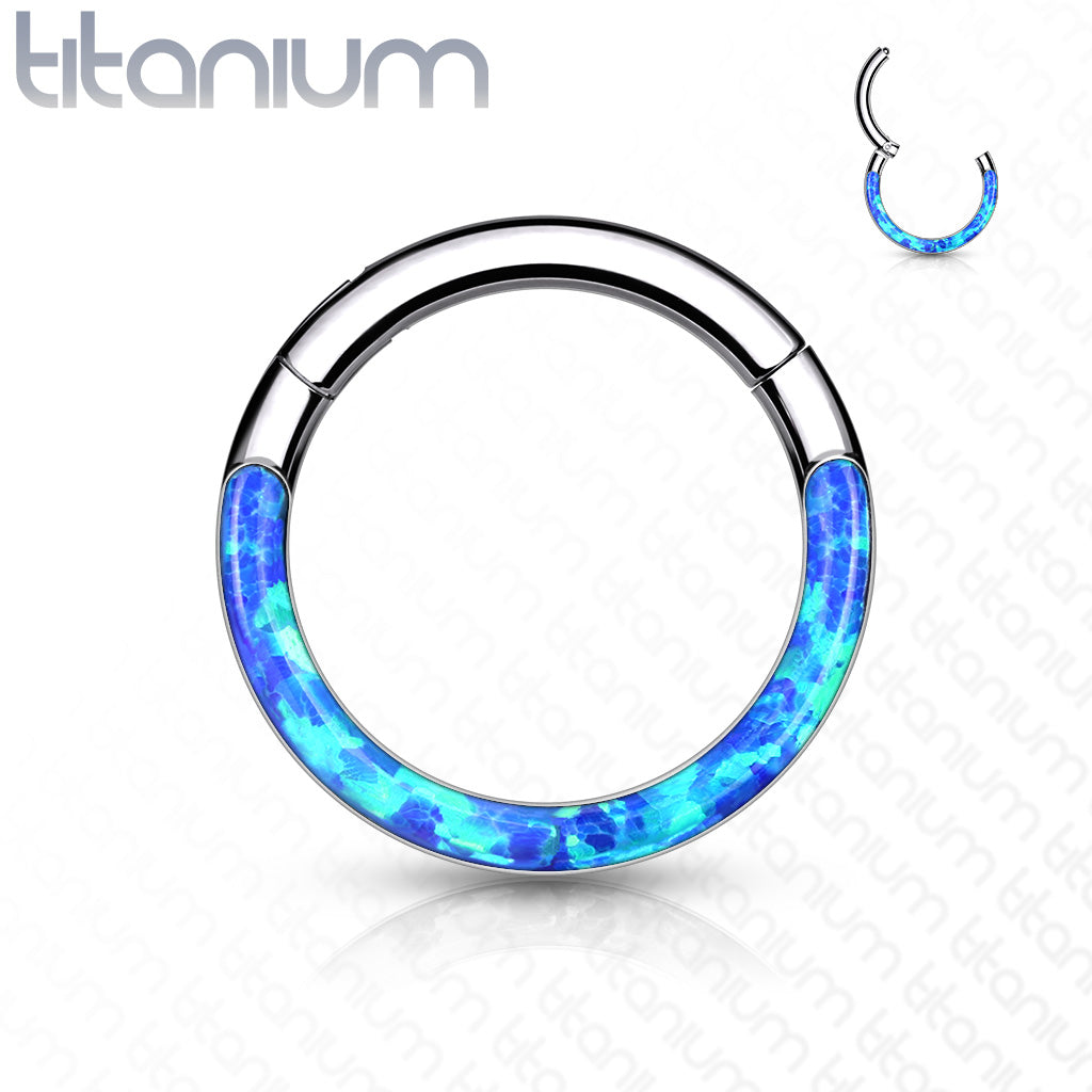 1pc Implant Grade Titanium Opal Front Edge Hinged Segment Ring Daith Hoop Septum Clicker